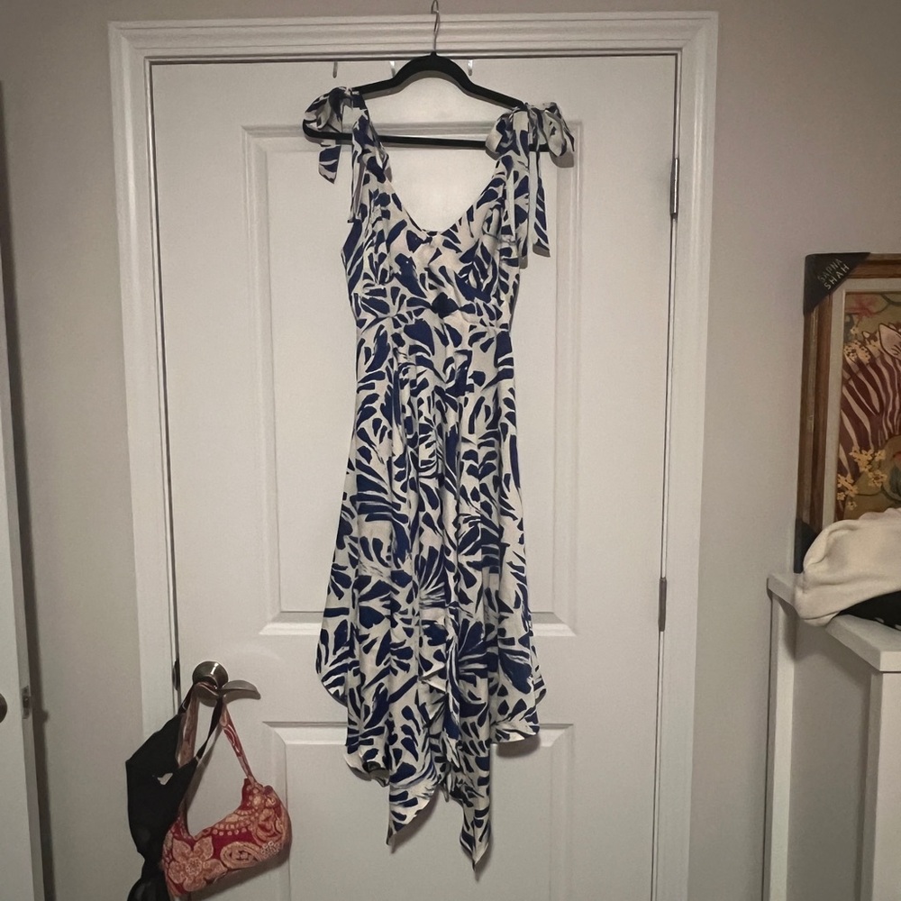 Alexis Navy and White Asymmetrical Dress
